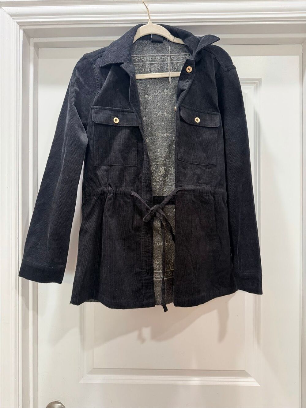 Cruel Denim Black Corduroy Western Snap Jacket Drawcord Waist Pocket Size S New